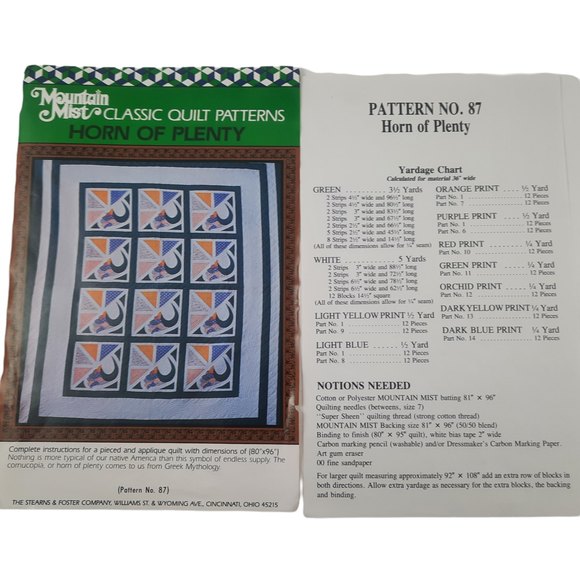 Mountain Mist Pieced Quilt Pattern Horn of Plenty & Jacobs Ladder w/ Template - Picture 5 of 6